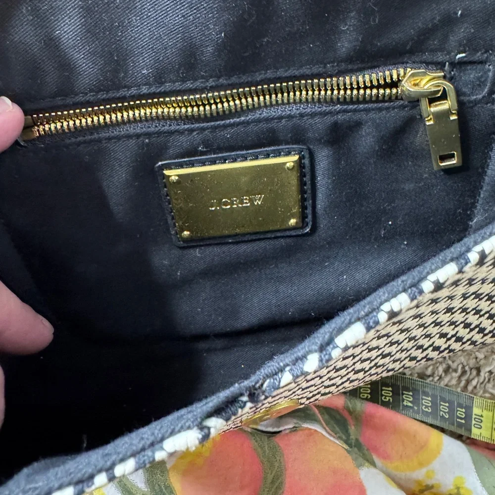 J Crew Black White Woven Envelope Clutch Gold‎ Chain